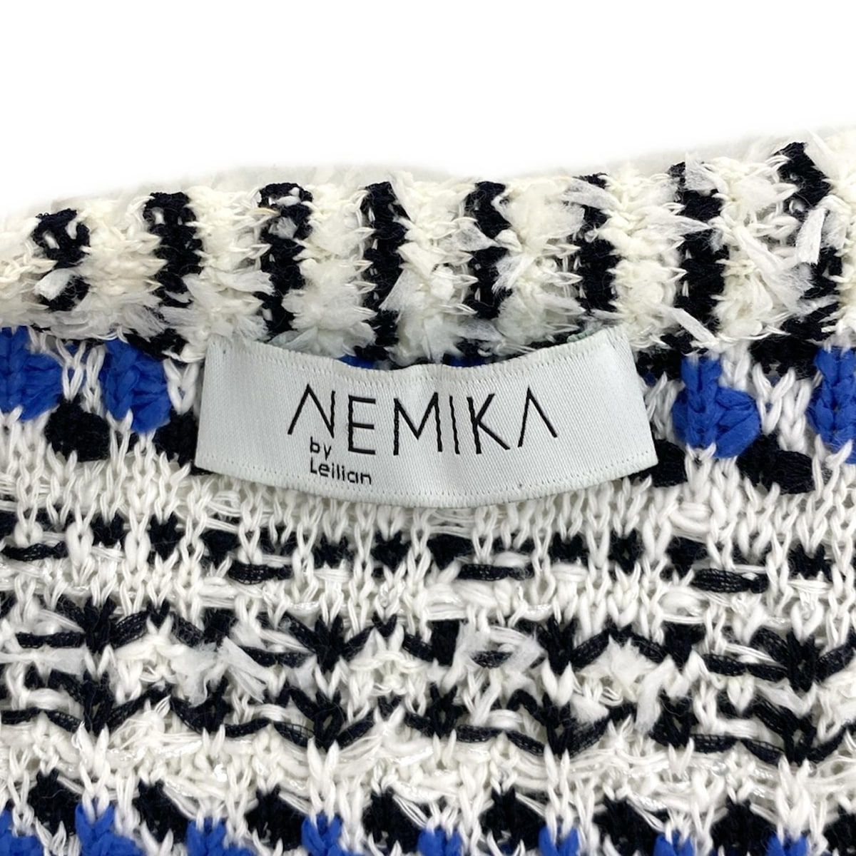 ネミカ ブルゾン サイズ17 XL レディース - 白×黒×ブルー 長袖 ニット スパンコール ジップアップ 春 秋 GULLKHAN_COM