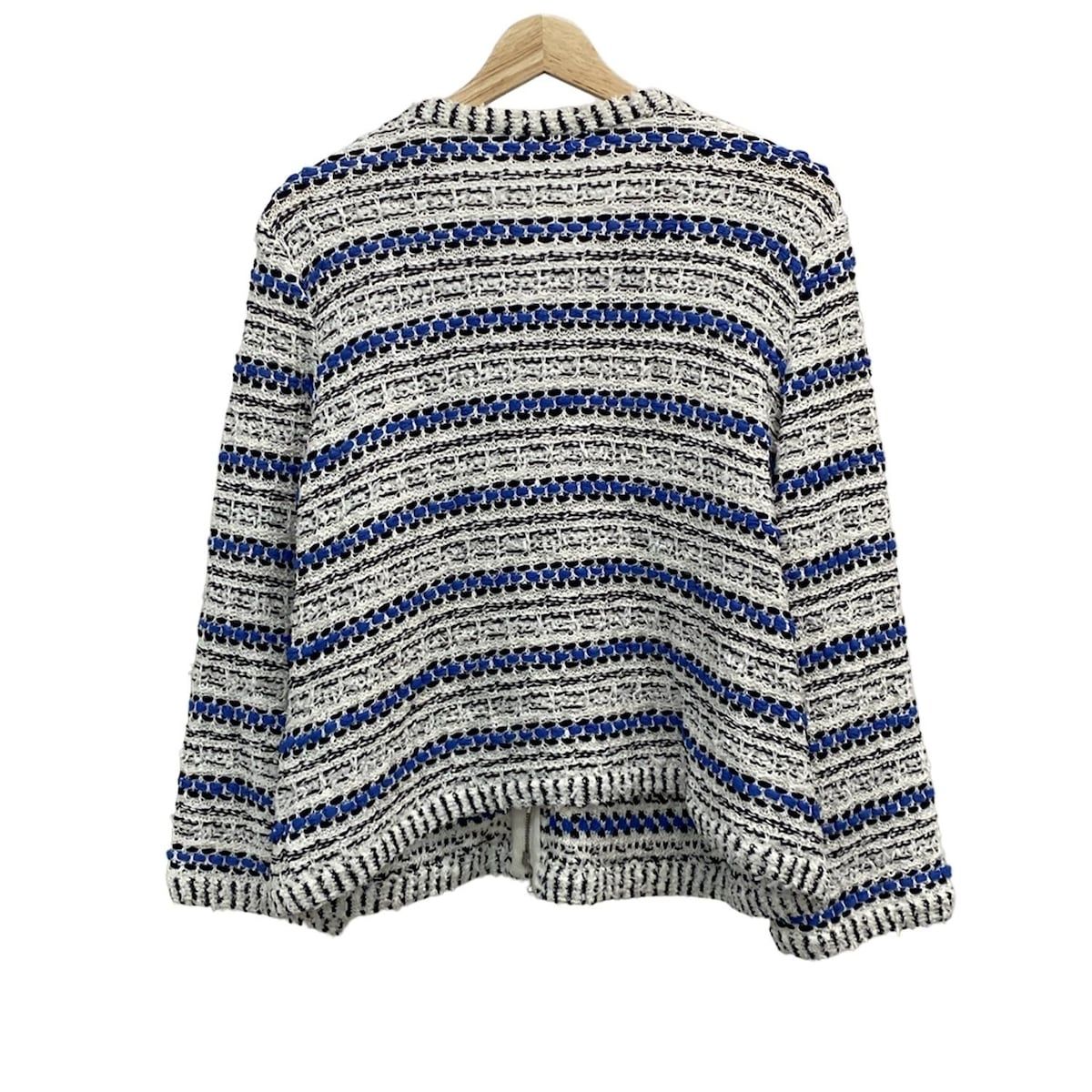 ネミカ ブルゾン サイズ17 XL レディース - 白×黒×ブルー 長袖 ニット スパンコール ジップアップ 春 秋