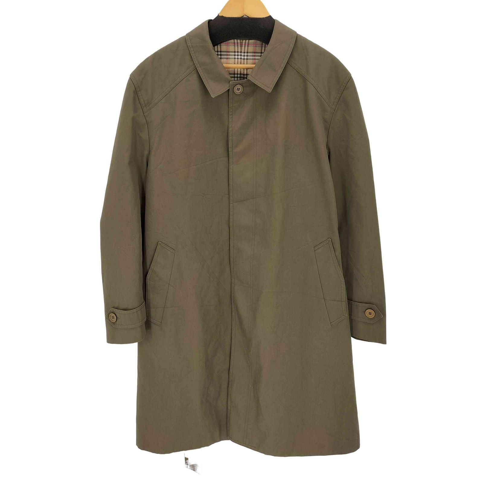 ユーズドフルギ 古着 80s フランス製 裏地チェック 比翼ステン コート ユーロヴィンテージ メンズ 表記無