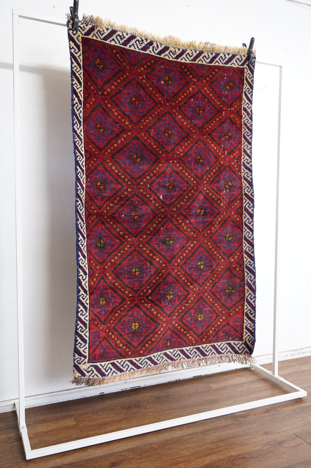 ヴィンテージラグ アフガニスタン タイマニ トライバルラグ 129cm×84cm 手織り絨毯