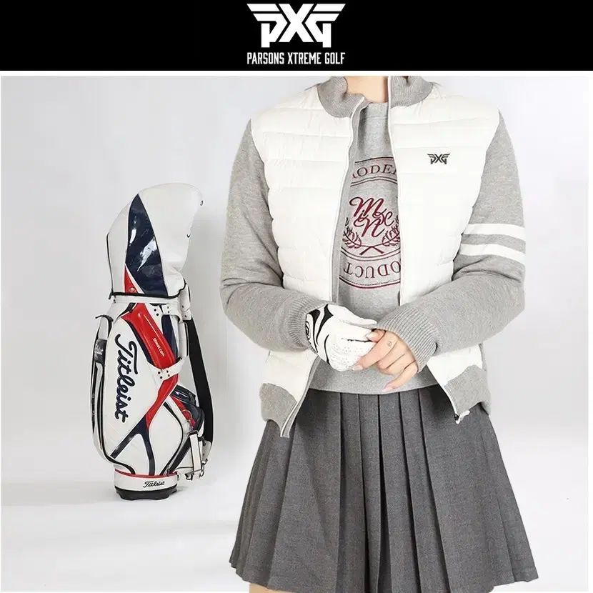 pxg レディース 防風 ダウン 袖ストライプ ジップアップ