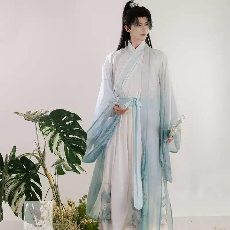 水墨染め大袖衫 ユニセックス 仙侠風 交領襦裙 レトロ フォーマル イベント 大人 水墨が紡ぐ仙侠の意境 大袖が舞う浪漫の古風装束