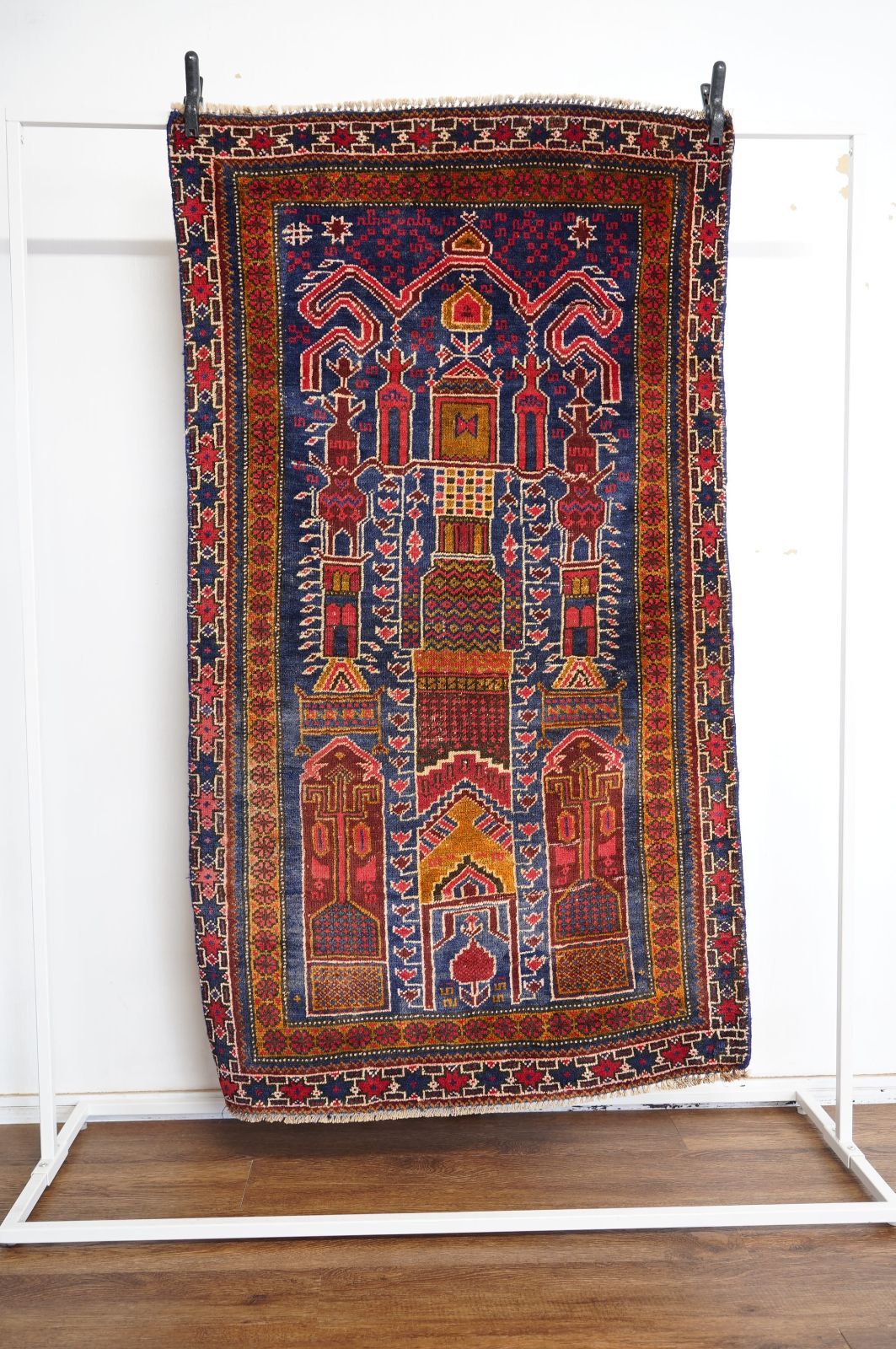 ヴィンテージラグ アフガニスタン タイマニ トライバルラグ 140 cm×80 cm 手織り絨毯