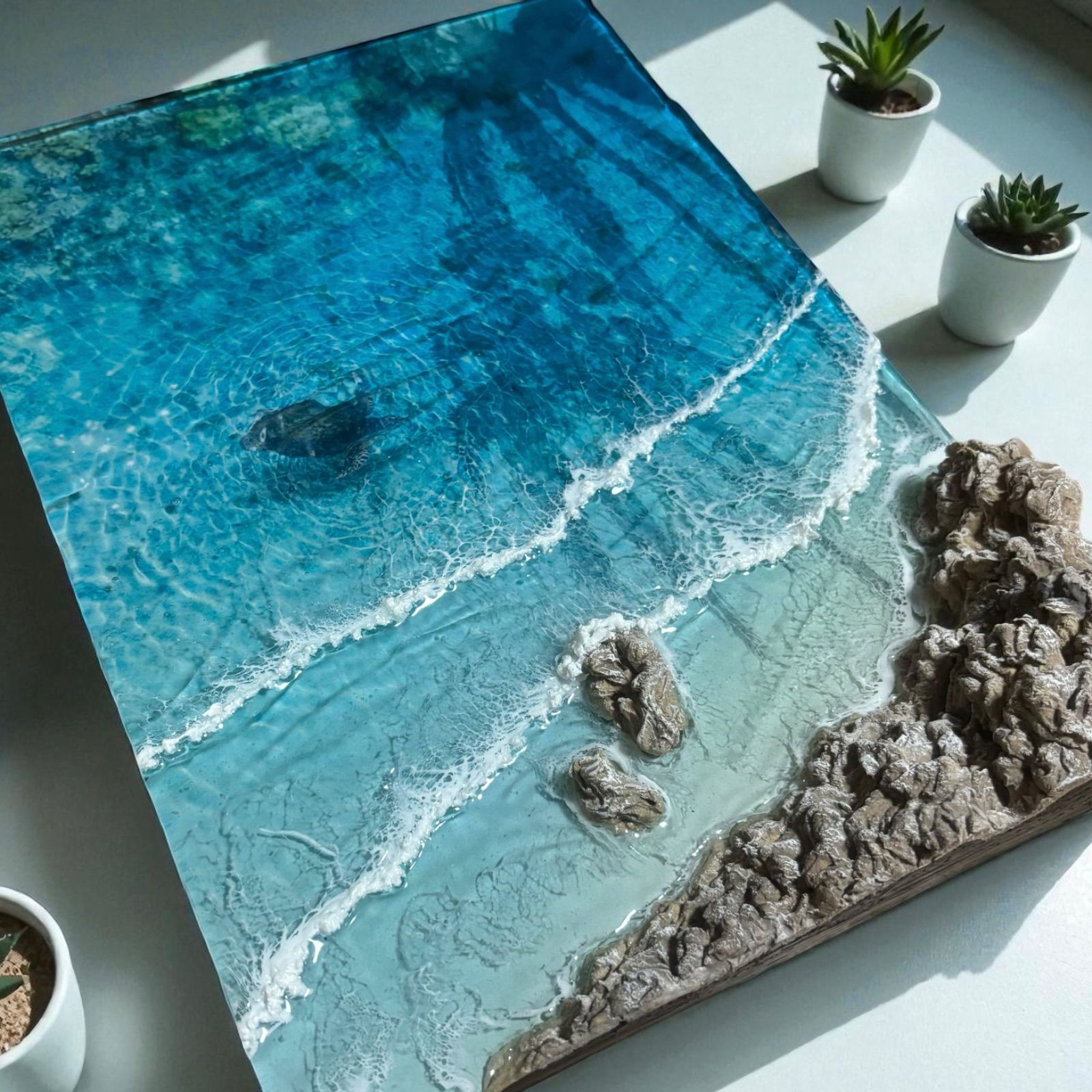 厚盛りボード ヤシの影 超立体 沖縄の海 レジンアートボード 美ら海 オーシャンアート N715