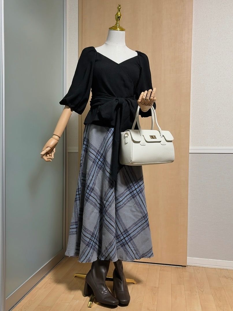 FRAY I.D カシュクールツイードブラウス ブラック 3336