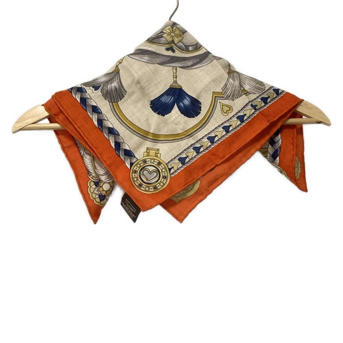 エルメス スカーフ ガヴロッシュ 45 ヴァーミリオン×ナチュラル×ブルー アルネドゥクール Harnais de Coeur カシミヤ×シルク