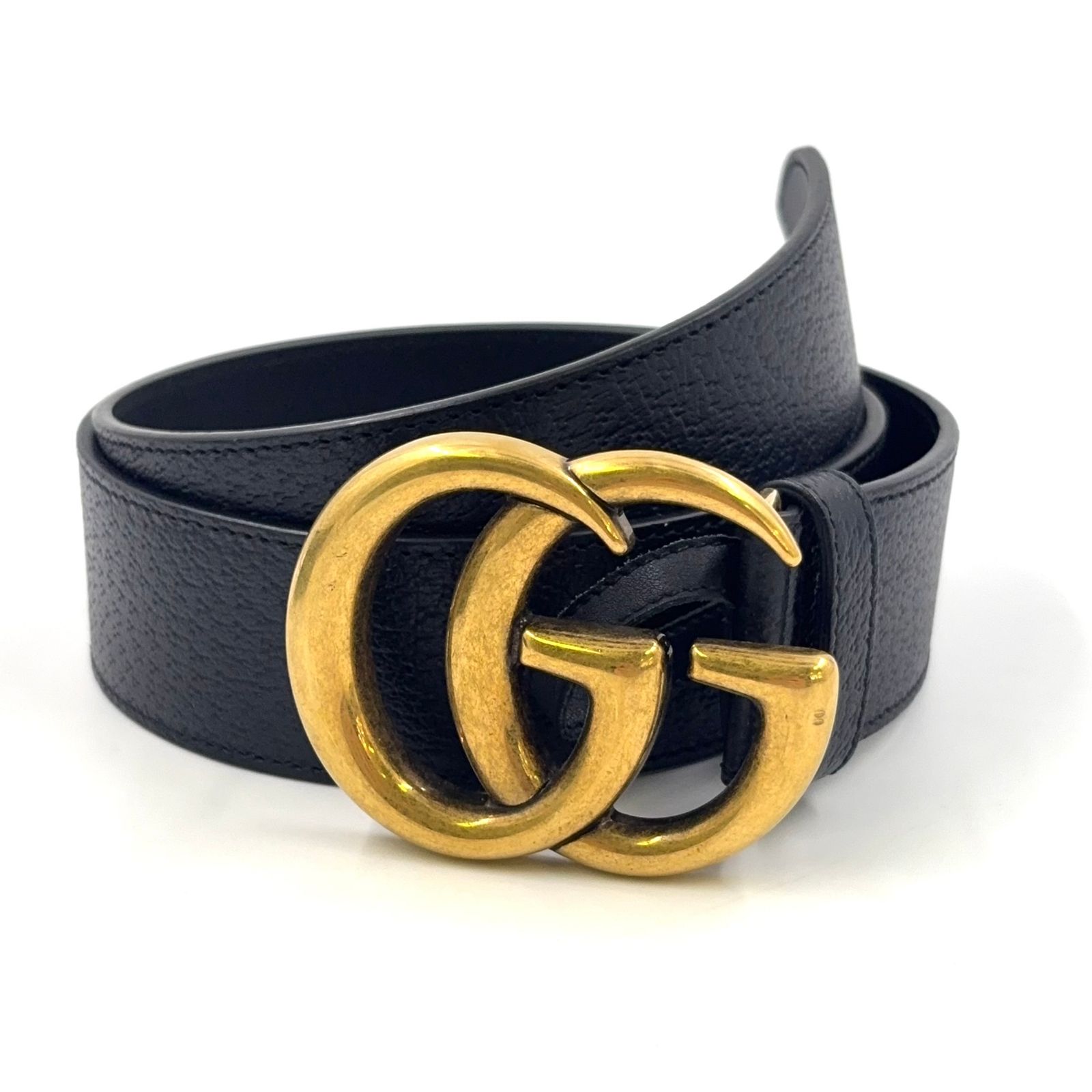 GUCCI GGマーモント ダブルG レザー ブラック ベルト ゴールド 406831