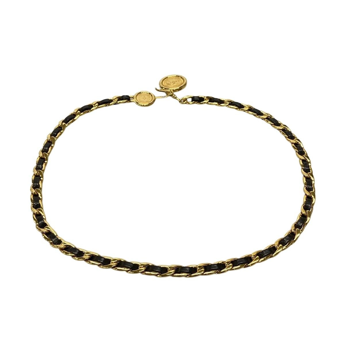 CHANEL シャネル ベルト - ゴールド×黒 ココマーク チェーンベルト レザー
