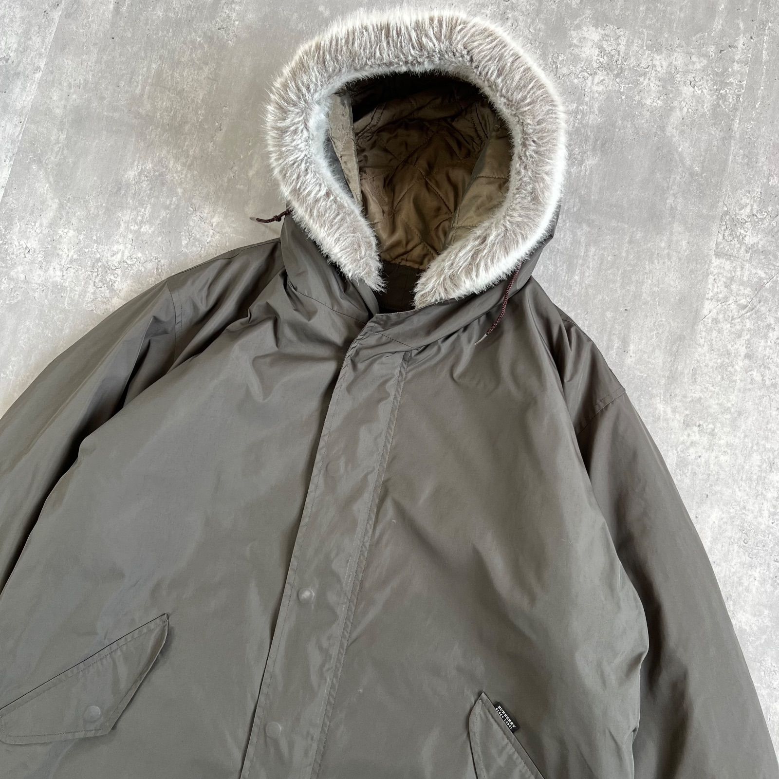 BURBERRY BLACK LABEL バーバリーブラックレーベル ファー＆ライナー着脱式 中綿入りモッズコート グレー系 Lサイズ