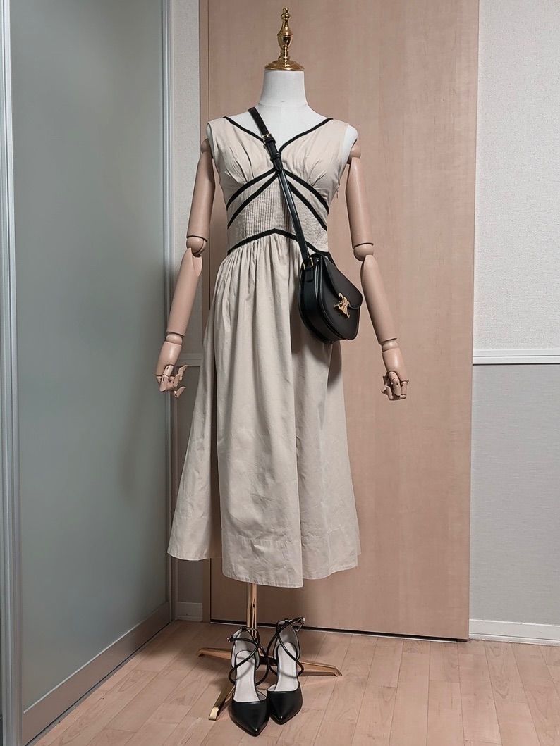 Her lip to バックダブルボゥミディドレス サンドベージュ Back Double Bow Midi Dress 3338