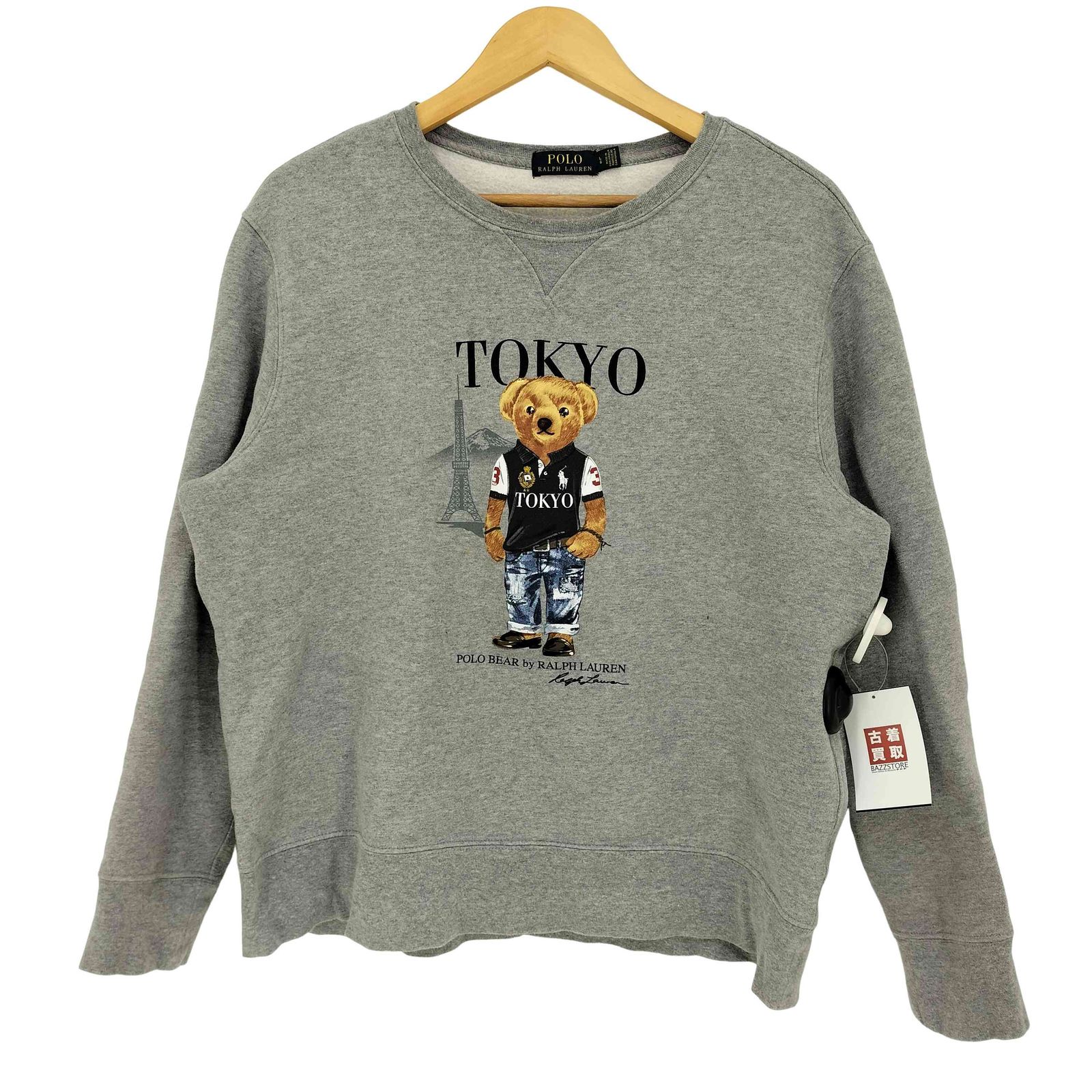 POLO RALPH LAUREN(ポロラルフローレン) 現行タグ ポロベア シティベアエディション TOKYOモデル 前Vガゼット 裏起毛スウェット メンズ import：L 【中古】【ブランド古着バズストア】 ポロラルフローレン POLO RALPH LAUREN 現行タグ ポロベア シティベア