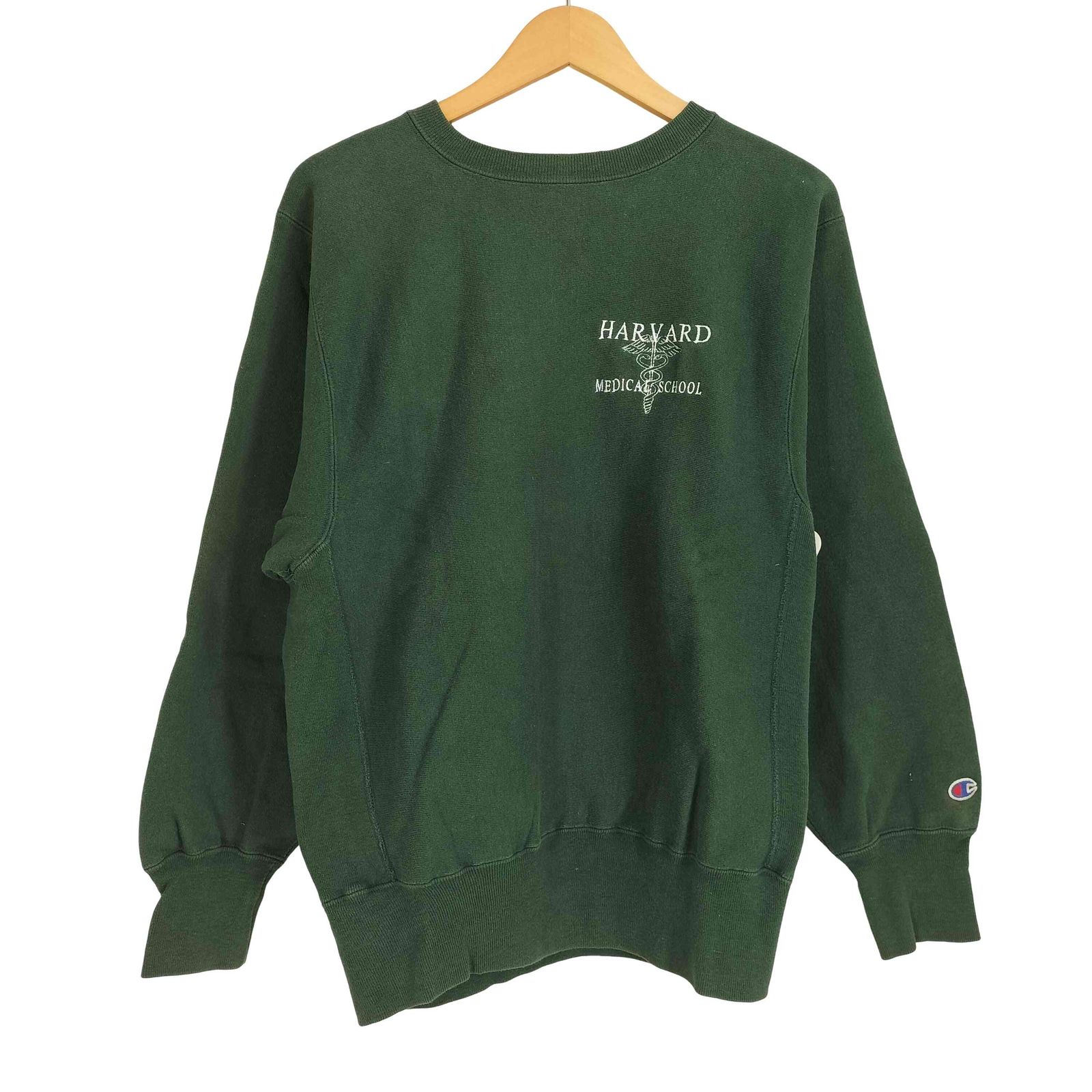 チャンピオン Champion 90S USA製 刺繍タグ REVERSE WEAVE HARVARD MEDICAL SCHOOL 刺繍 クルーネック スウェット 目あり メンズ import：M