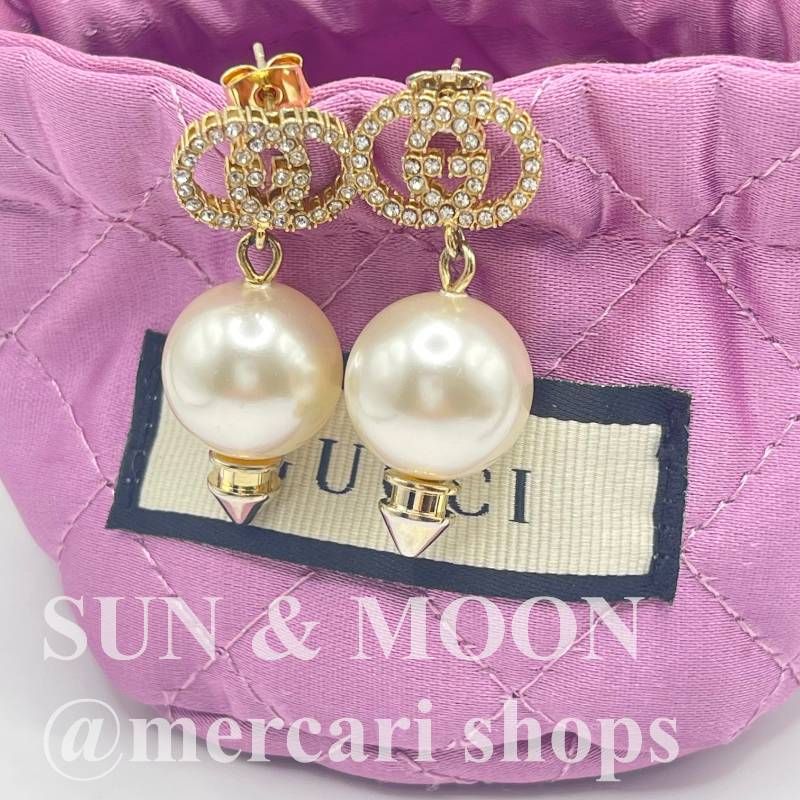 GUCCI グッチ インターロッキング GG パール ストーン付き ピアス TJ8