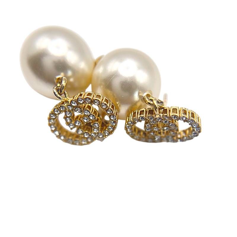 GUCCI グッチ インターロッキング GG パール ストーン付き ピアス TJ8