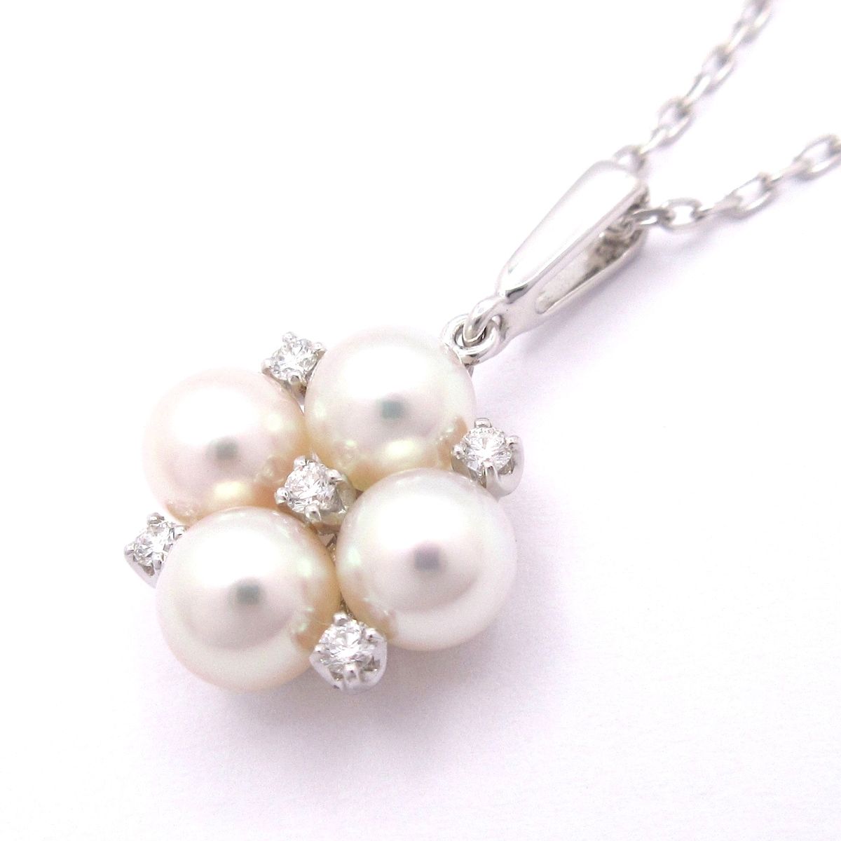 mikimoto ミキモト ネックレス - K18WG×ダイヤモンド×パール 4Pパール 約5mm~5.5mm