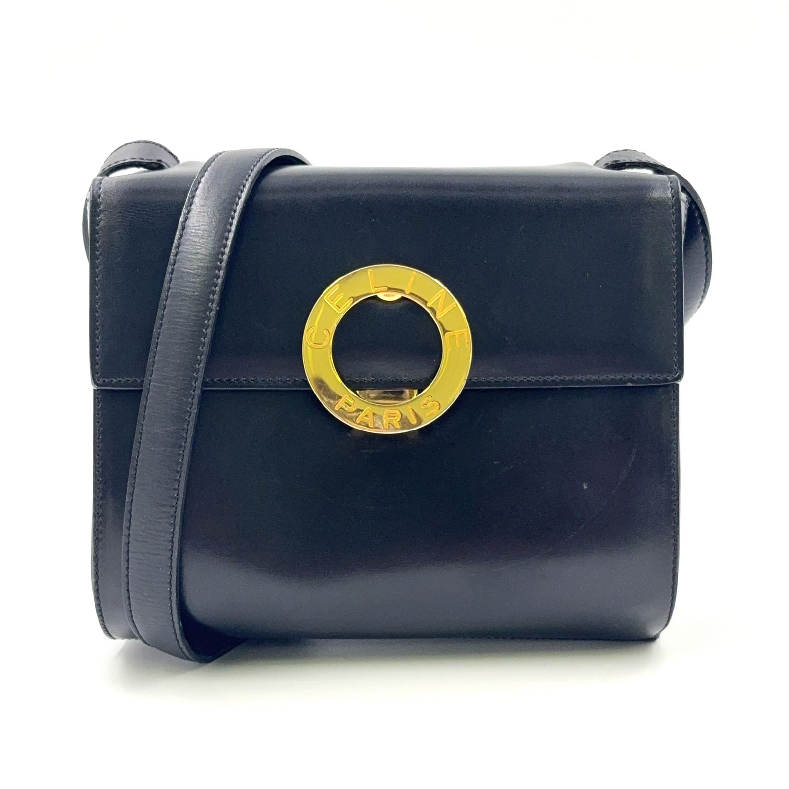 CELINE ショルダーバッグ レザー ブラック ボディバッグ ゴールド