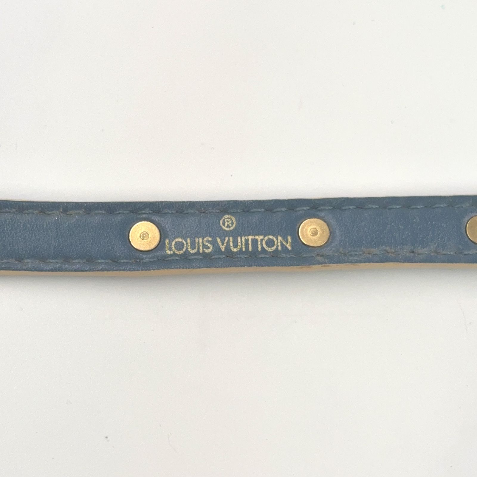 LOUIS VUITTON ブラスレ ドゥブルトゥール スハリ レザー ブルー バングル ゴールド M91845