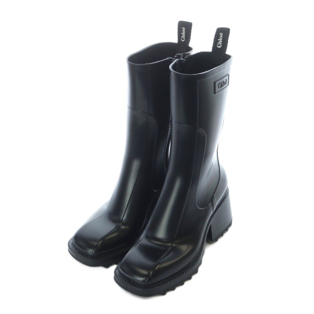 クロエ CHLOE BETTY レインブーツ 長靴 36 23cm 黒 ブラック チャンキーソール ブロックヒール CHC19W239G800136W RI OS