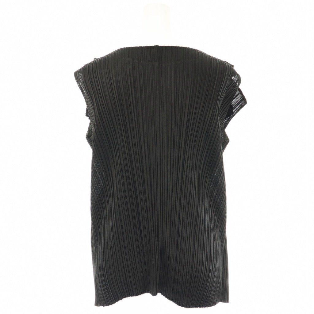 プリーツプリーズ PLEATS PLEASE イッセイミヤケ 食器柄 食器棚モチーフ ノースリーブ 変形シャツ 3 黒 ブラック グレー AT OS