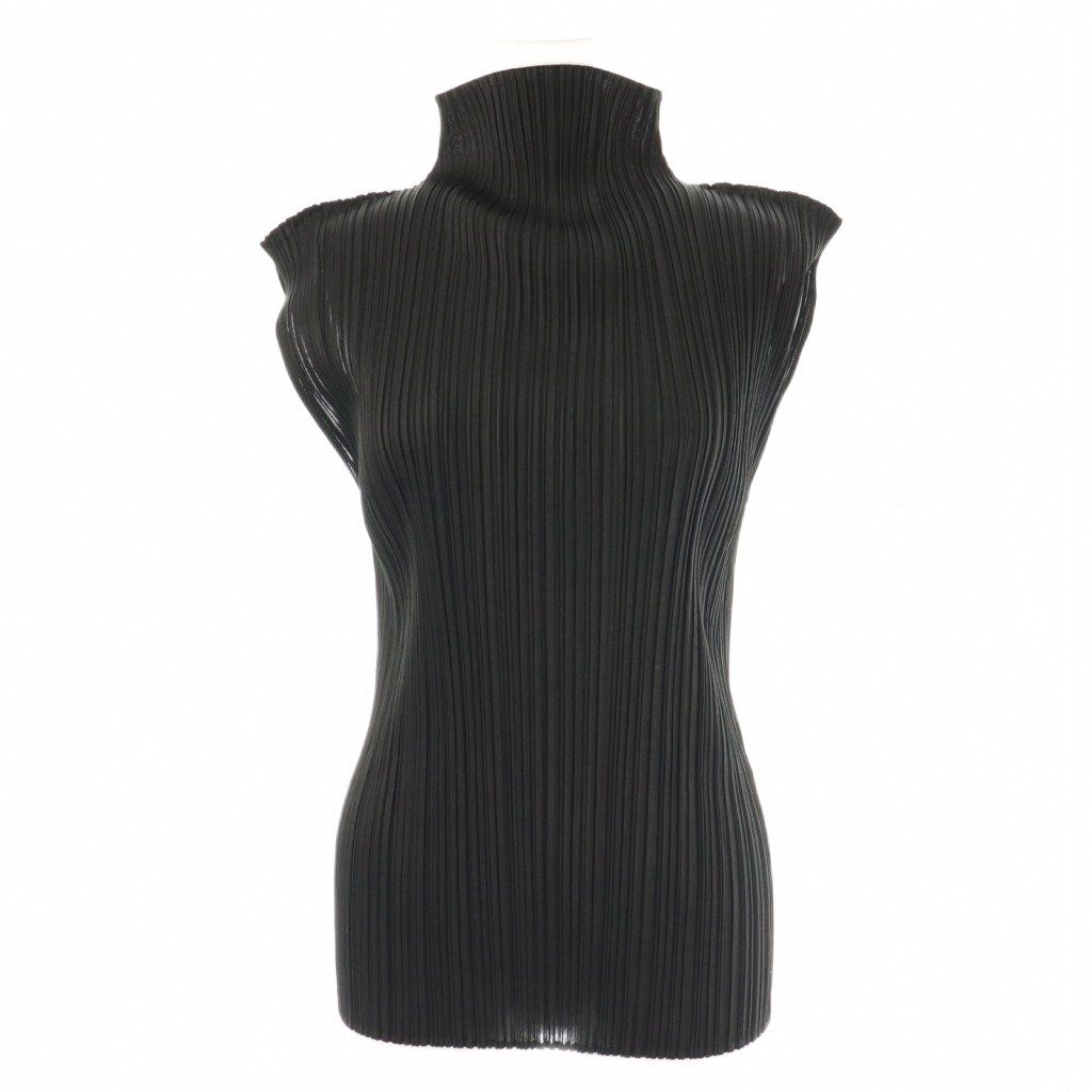 プリーツプリーズ PLEATS PLEASE イッセイミヤケ ハイネック カットソー ノースリーブ 3 黒 ブラック AT OS