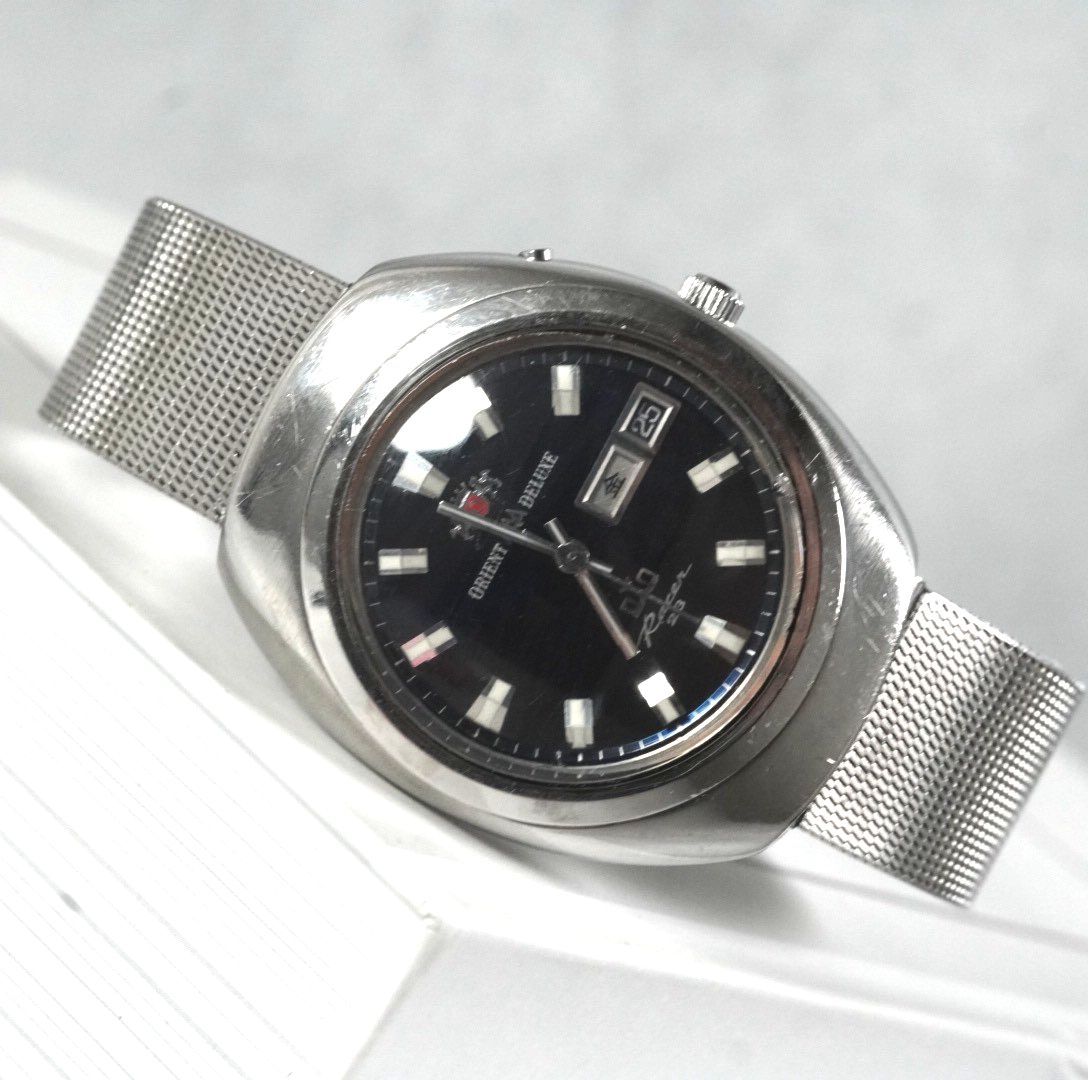 オリエント レーサー ORIENT DELUXE Racer 23 jewels VINTAGE 自動巻 automatic デイデイト 1970s antique wacth 国産 レトロ メンズ ブラック 稼働品