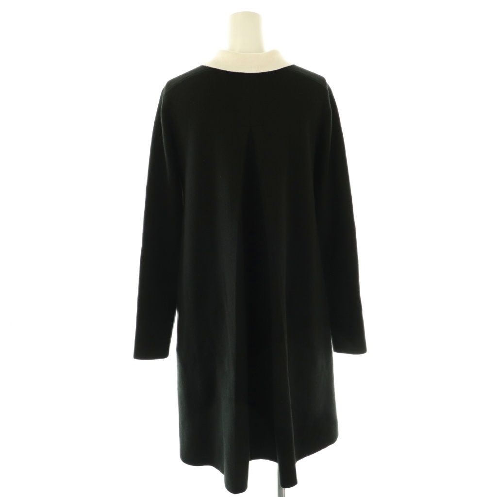 セルフォード CELFORD 25AW 衿付きAラインニットワンピース ひざ丈 36 ブラック ホワイト DF OS SH