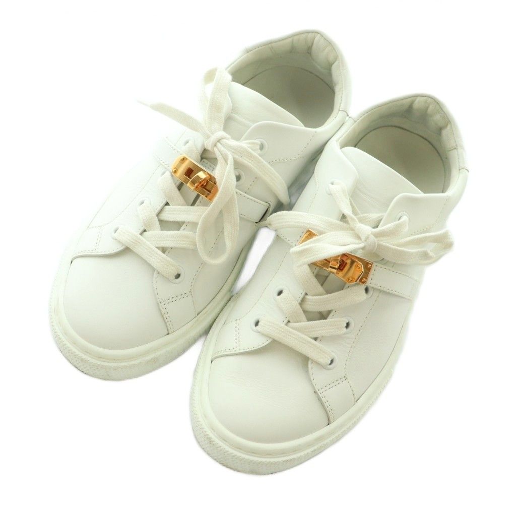 エルメス HERMES デイ ケリーバックル スニーカー シューズ 37.5 24.5 cm 白 ホワイト MI OS