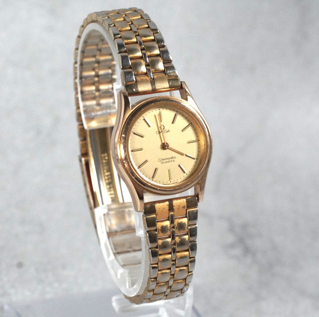電池交換済 オメガ OMEGA シーマスター Seamaster クォーツ レディース 腕時計 ゴールド シャンパン文字盤 ヴィンテージ antique アンティーク ドレスウォッチ 稼働品