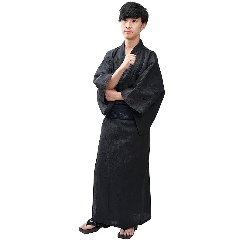 江戸てん メンズ浴衣しじら織り 2点セット グレー 706 M