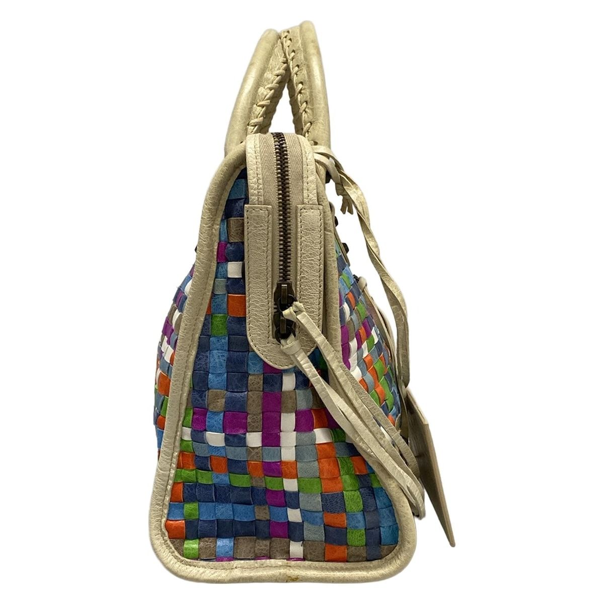 BALENCIAGA バレンシアガ ハンドバッグ ザ シティ 115748 アイボリー×ブルー×マルチ 編み込み レザー