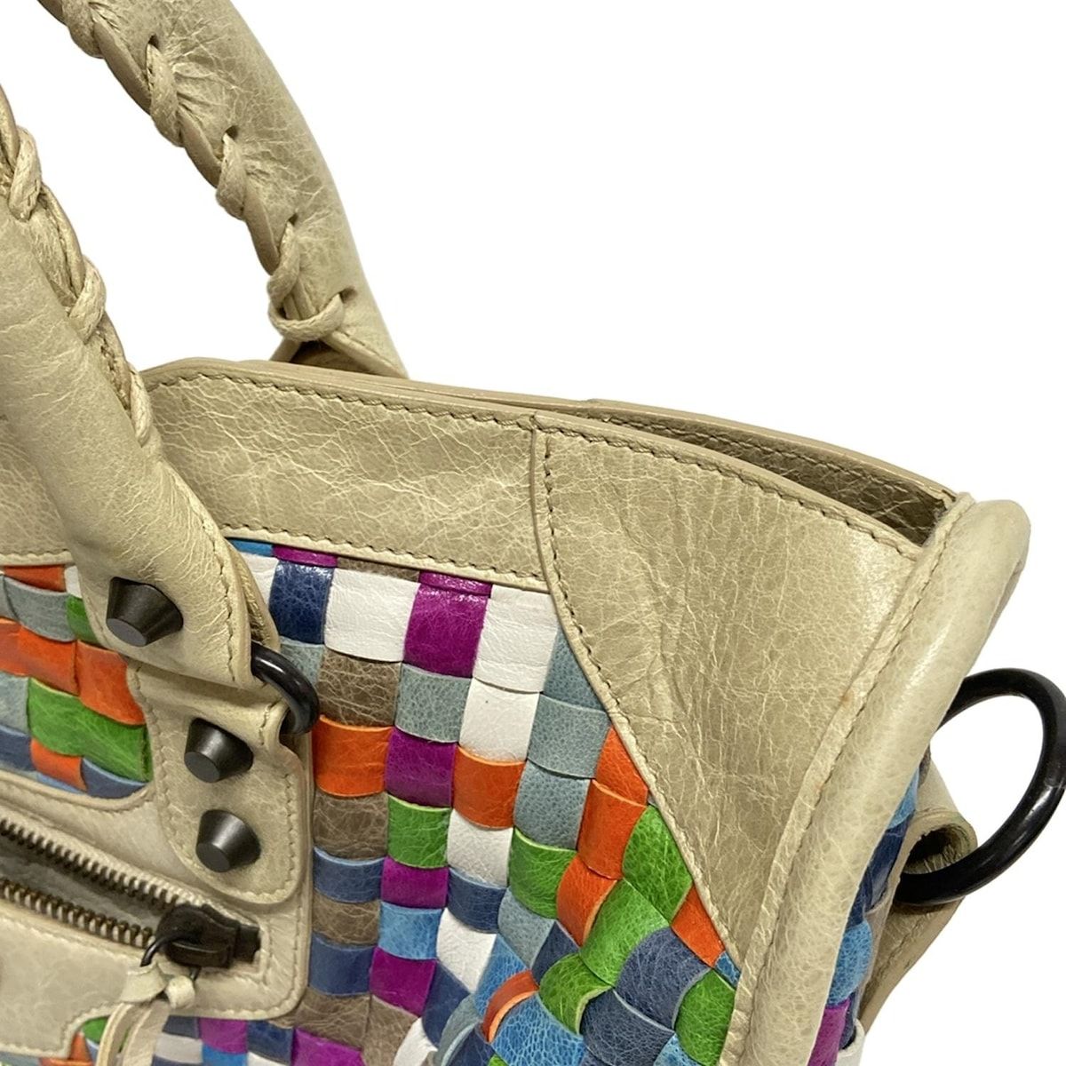 BALENCIAGA バレンシアガ ハンドバッグ ザ シティ 115748 アイボリー×ブルー×マルチ 編み込み レザー DECORATOM_COM_BR