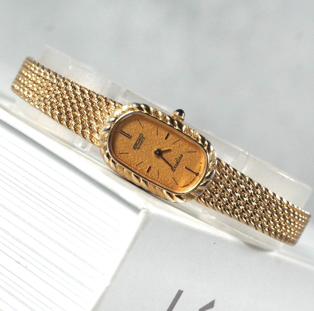 稼動品 SEIKO エクセリーヌ アンティークデザイン ゴールドメッシュ