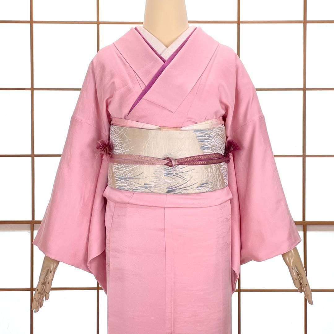 色無地着物 一つ紋 きものやまと誂製 正絹 山岳柄 ピンク 着物