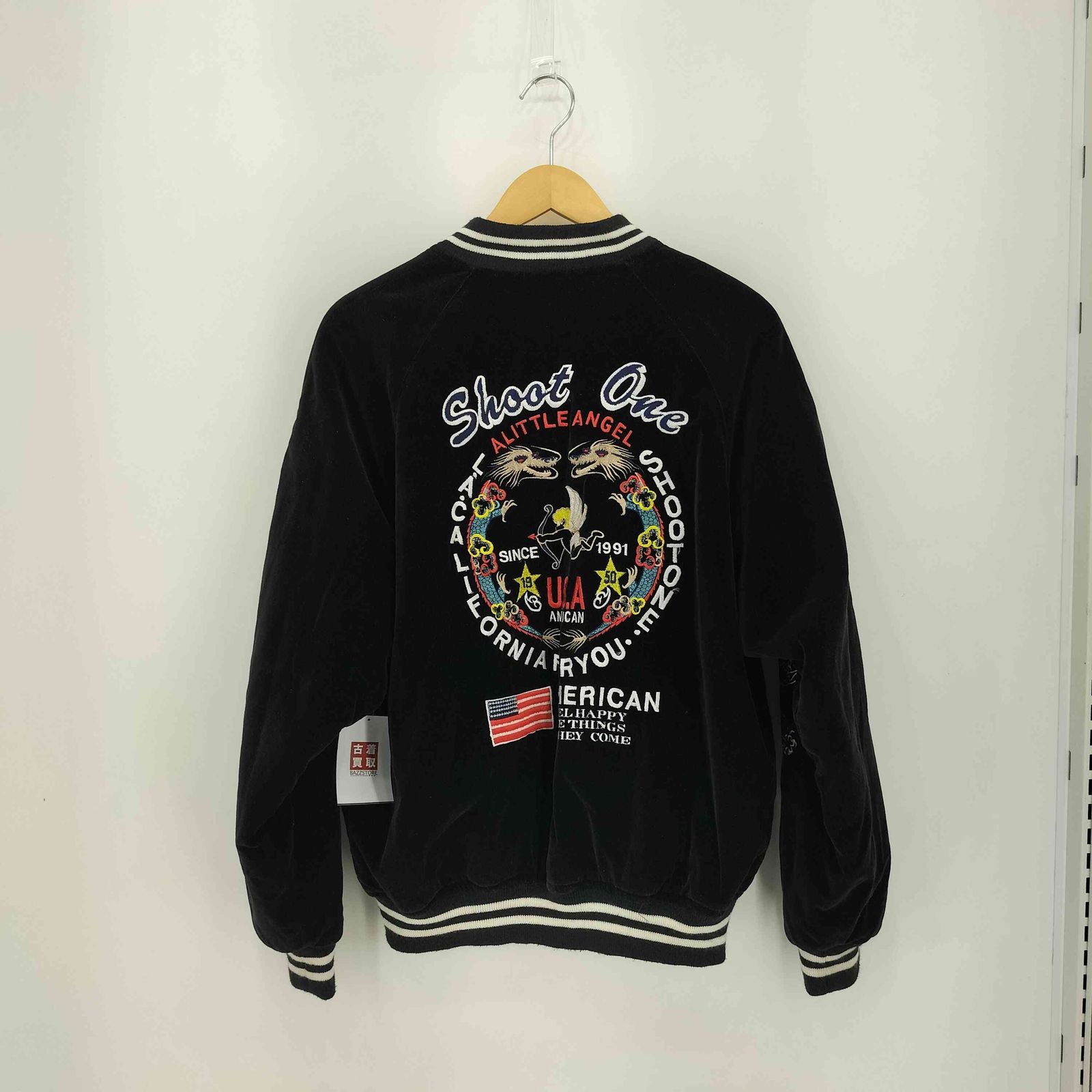 ユーズドフルギ USED古着 90s AMERICANロゴ 龍柄 刺繍 ベロア