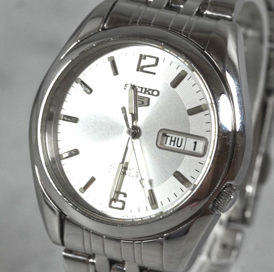 SEIKO 5 セイコー5 自動巻き automatic 7S26 シルバー文字盤 裏
