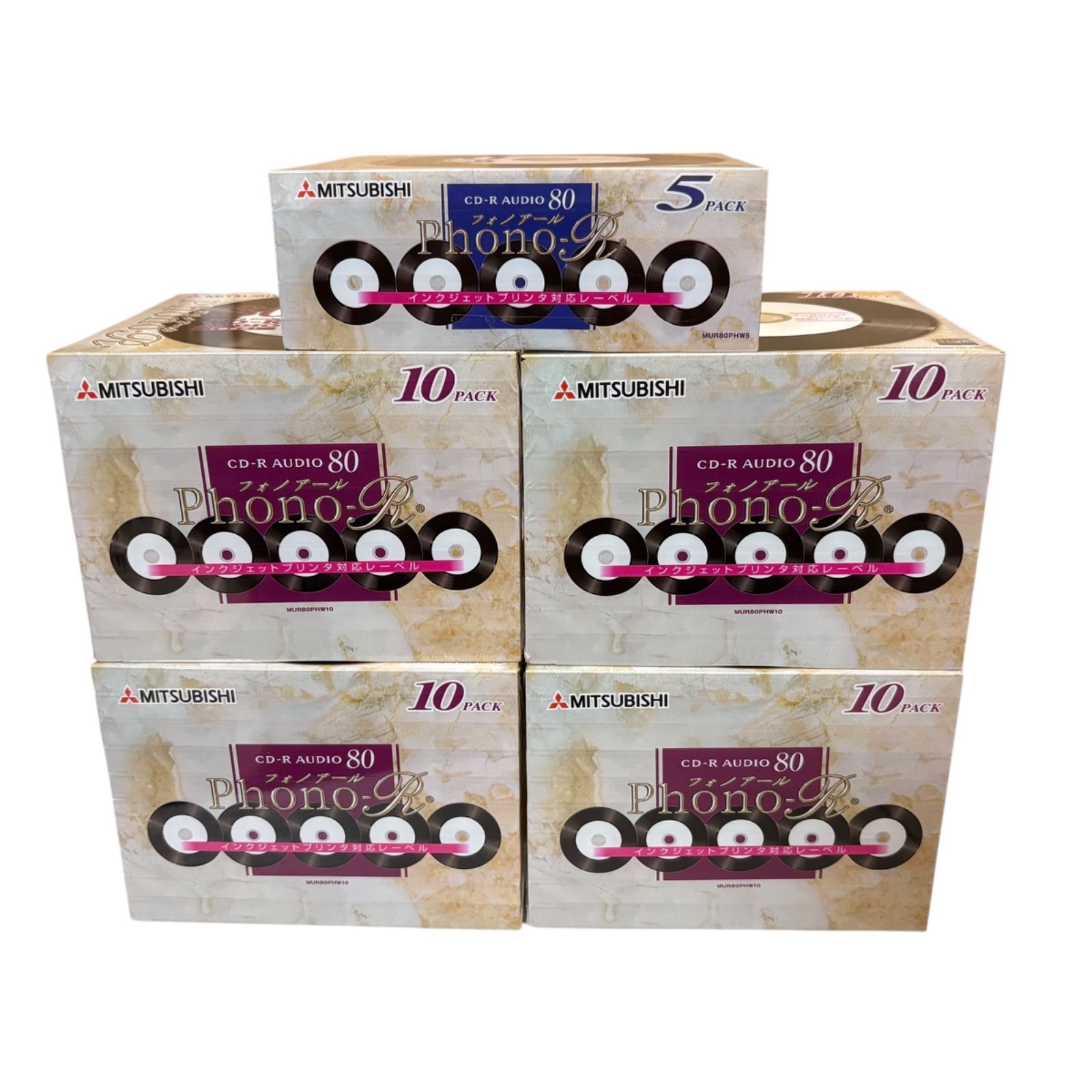 MITSUBISHI 三菱 Phono-R フォノアール 録音用CD-R 80分×10枚入り×5個 型番 MUR80PHS10 録音用CD-R 80分 5枚入り 型番 MUR80PHW5
