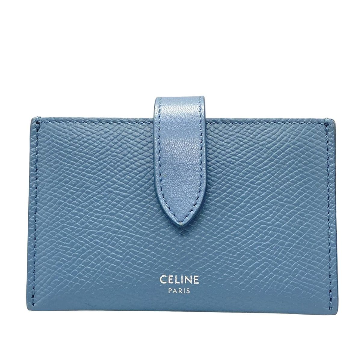 CELINE セリーヌ カードケース ストラップアコーディオンカードホルダー ブルー レザー