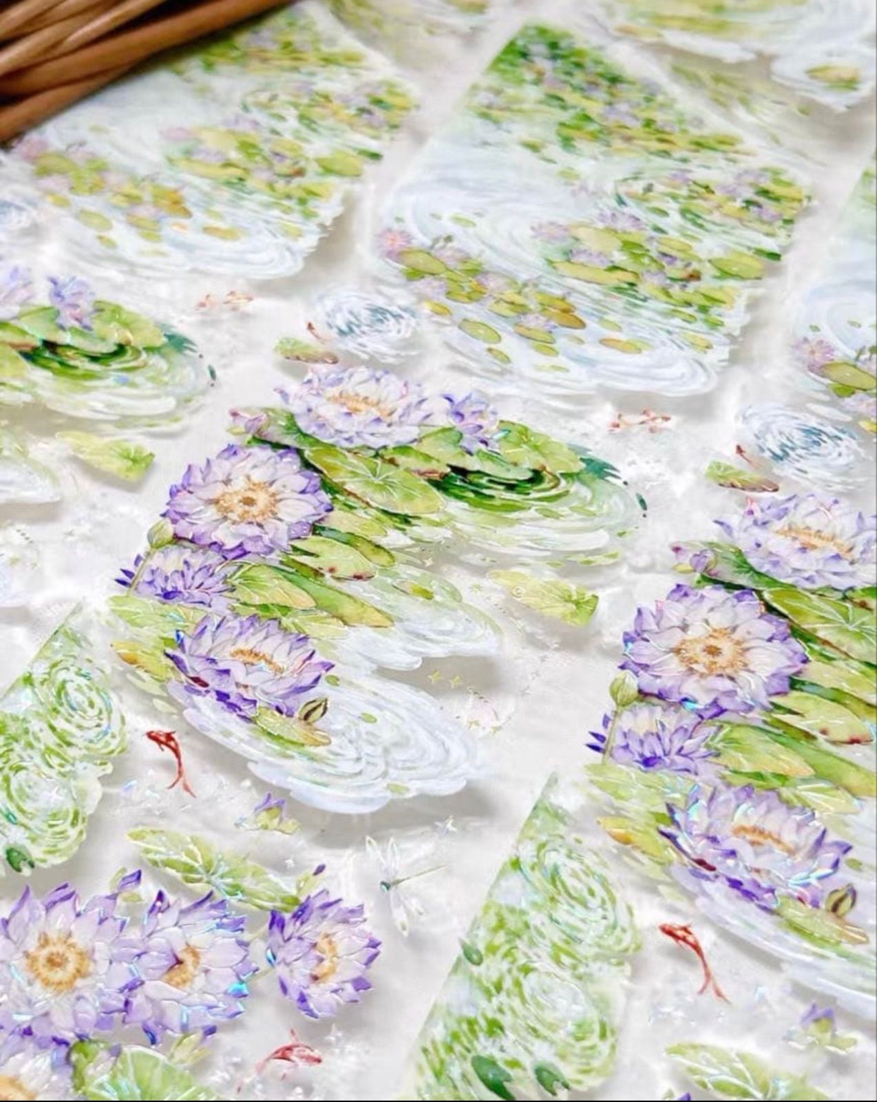 贝壳光 6.5cm×10m 溯源洄游 海外マスキングテープ 海外マステ 水面 花