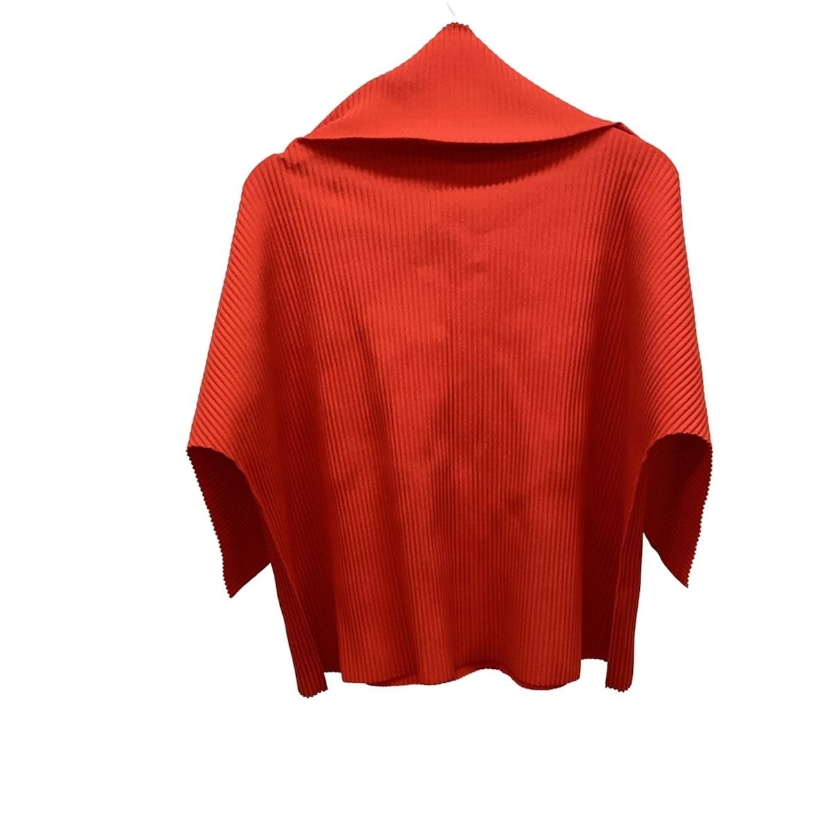 me ISSEY MIYAKE ミー イッセイミヤケ 半袖カットソー ユニセックス - オレンジ ハイネック プリーツ オーバーサイズ