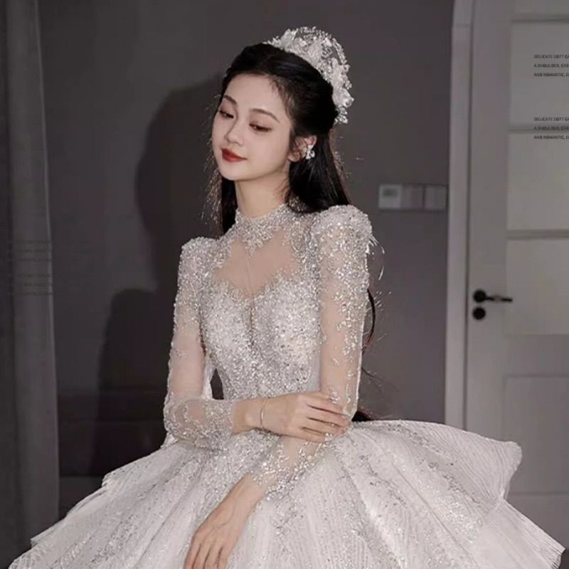 ウェディングドレス S プリンセスライン ロングドレス 豪華 スパンコール 前撮り 結婚式 披露宴 2次会 MAAHADDERANG_COM