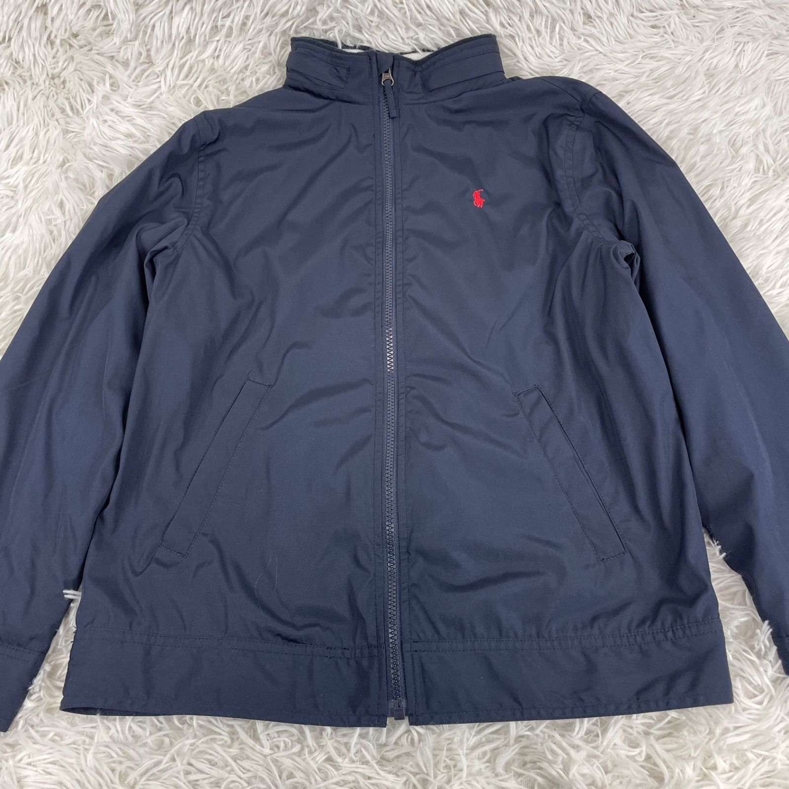 ラルフローレン　正規品　フリース　ブルゾン　ネイビー　赤ポニー　美品 POLO RALPH LAUREN ブルゾン ナイロンジャケット L ネイビー 赤ポニー