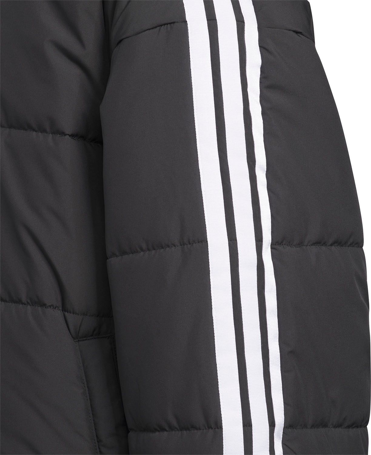 アディダス adidas キッズ マストハブ スリーストライプス ルーズフィット ボア ロング コート ジュニア 子ども 軽量 アウター 上着 防寒着 断熱性 中わた入り スタイリッシュ VS459 KA1343 ブラック ホワイト LLC-HASEGAWATOSO_COM