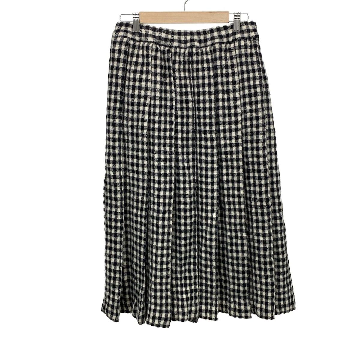 BLACK COMMEdesGARCONS ブラックコムデギャルソン スカート サイズXS レディース - 1J-S006 白×黒 チェック柄 プリーツ ウール×ナイロン