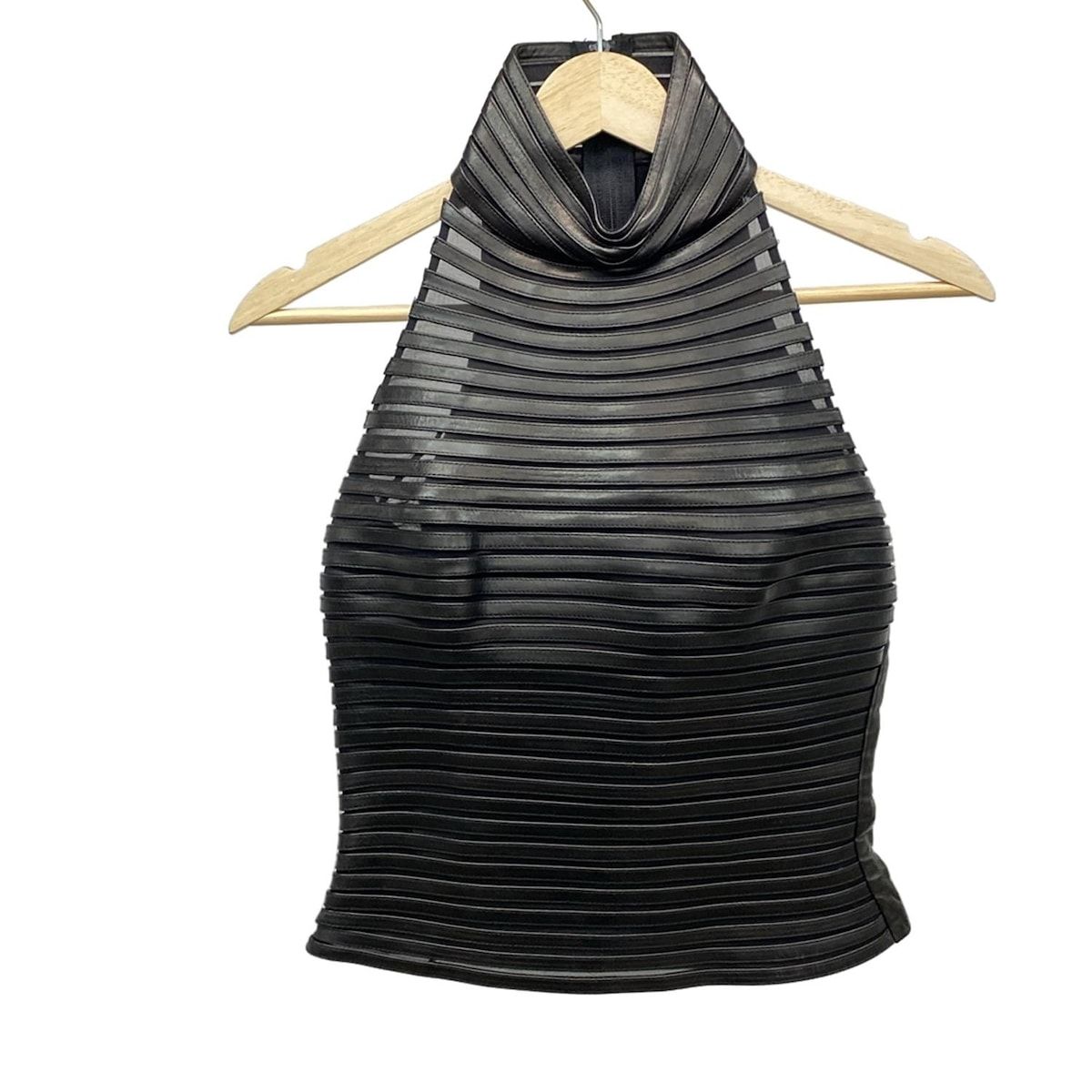 ジトロワ ノースリーブカットソー サイズ36 S レディース - 黒 ノースリーブ ハイネック バッグジップ シースルー シルク レザー