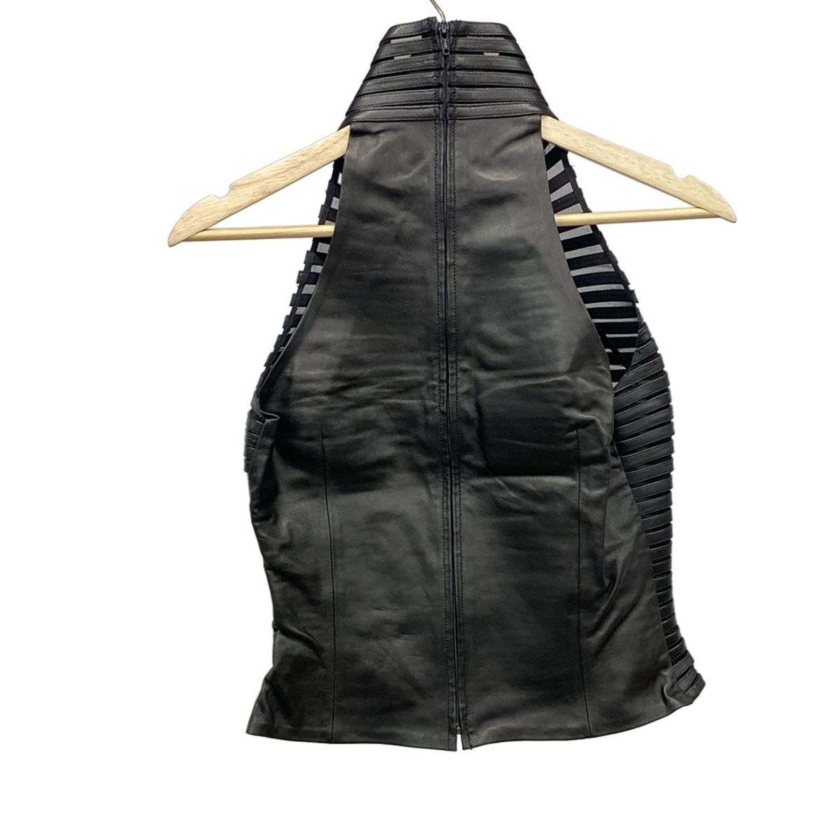 ジトロワ ノースリーブカットソー サイズ36 S レディース - 黒 ノースリーブ ハイネック バッグジップ シースルー シルク レザー