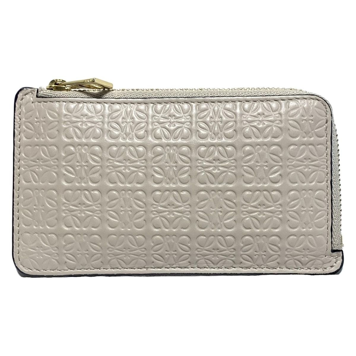 ロエベ コインケース リピート コインカードホルダー C499Z40X04 グレーベージュ 型押し加工 L字ファスナー カードケース付き シルク