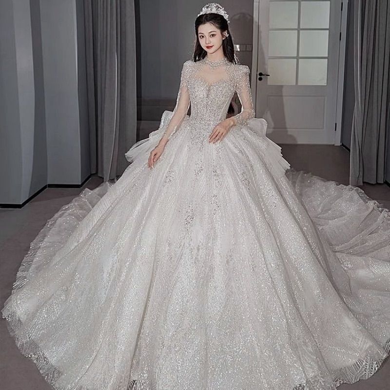 ウェディングドレス L プリンセスライン ロングドレス 豪華 スパンコール 前撮り 結婚式 披露宴 2次会 MAAHADDERANG_COM