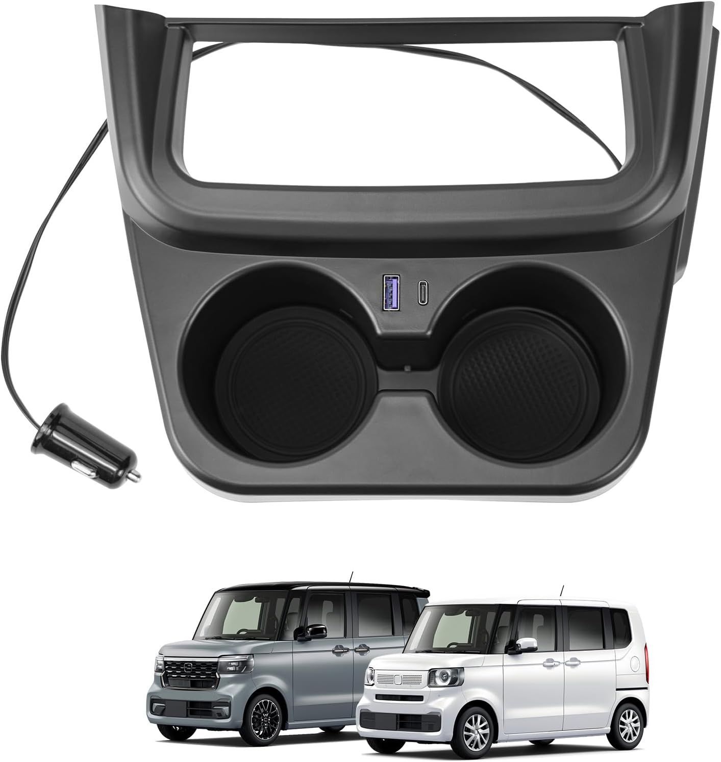 N-BOX USB増設電源ユニット センタードリングホルター 電源ソケット 急速充電 Type-C USBポート LEDライト 収納ボックス