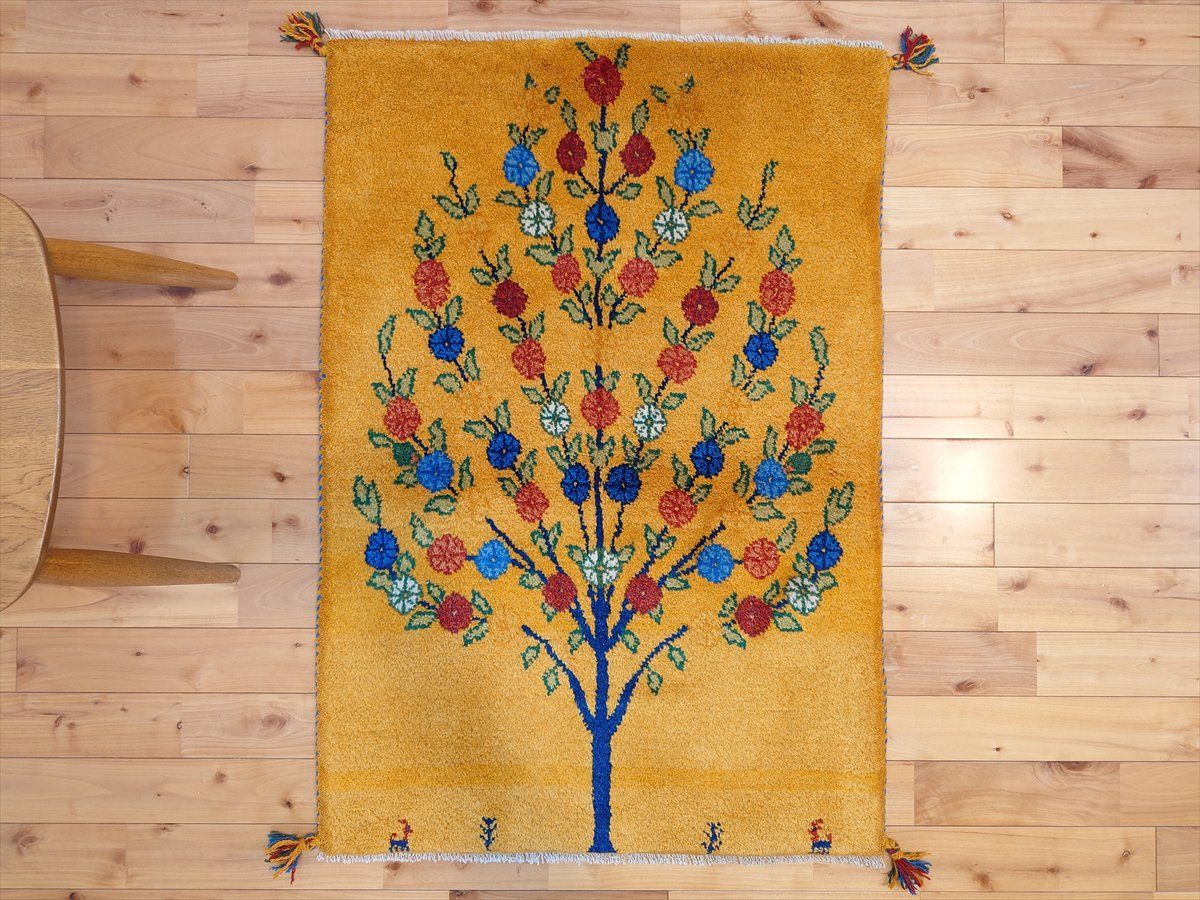 ペルシャ ギャッベ マット大 ラグ 115x80cm 黄金色 生命の木 RJ15884 MARWIL-DEMENAGEMENTS_CH
