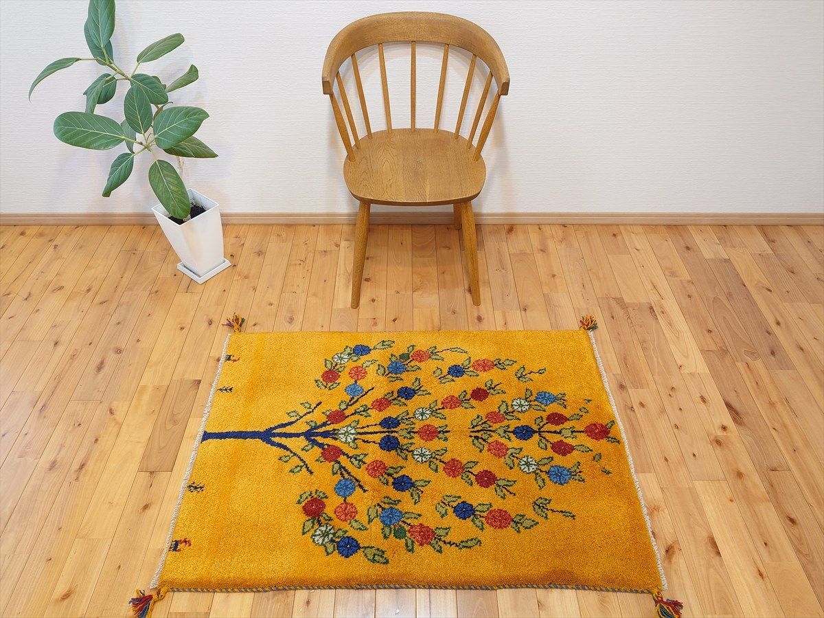 ペルシャ ギャッベ マット大 ラグ 115x80cm 黄金色 生命の木 RJ15884